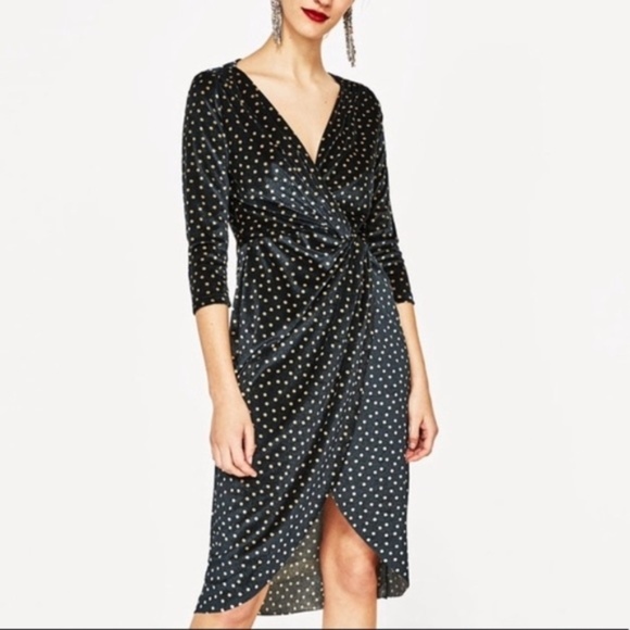 zara polka dot dress green